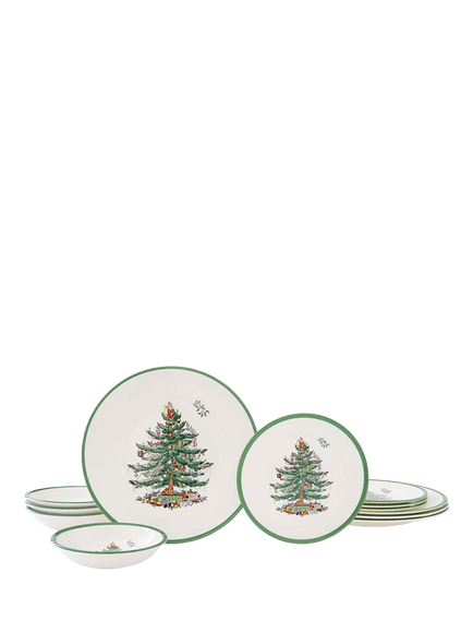 Spode Christmas Tree Stoneware Dinnerware Set, 12 Piece, White/Green, White/Green