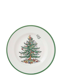 Spode Christmas Tree Stoneware Dinner Plate, 27cm, White/Green - view 2, White/Green