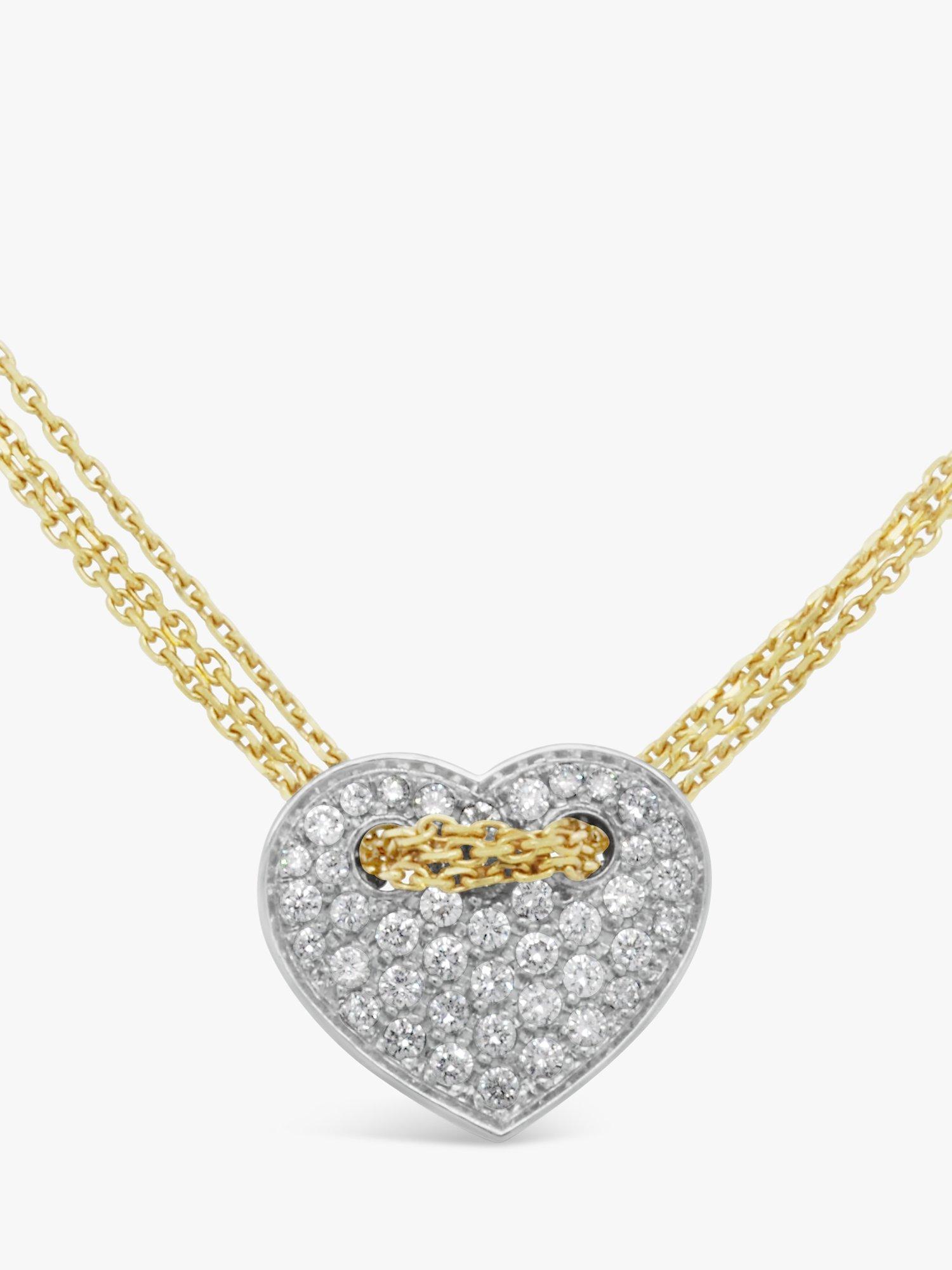 Product image 1 of 3, which shows Milton & Humble Jewellery Pre-Loved 18ct Yellow and White Gold 44 Stone Diamond Heart Pendant Necklace