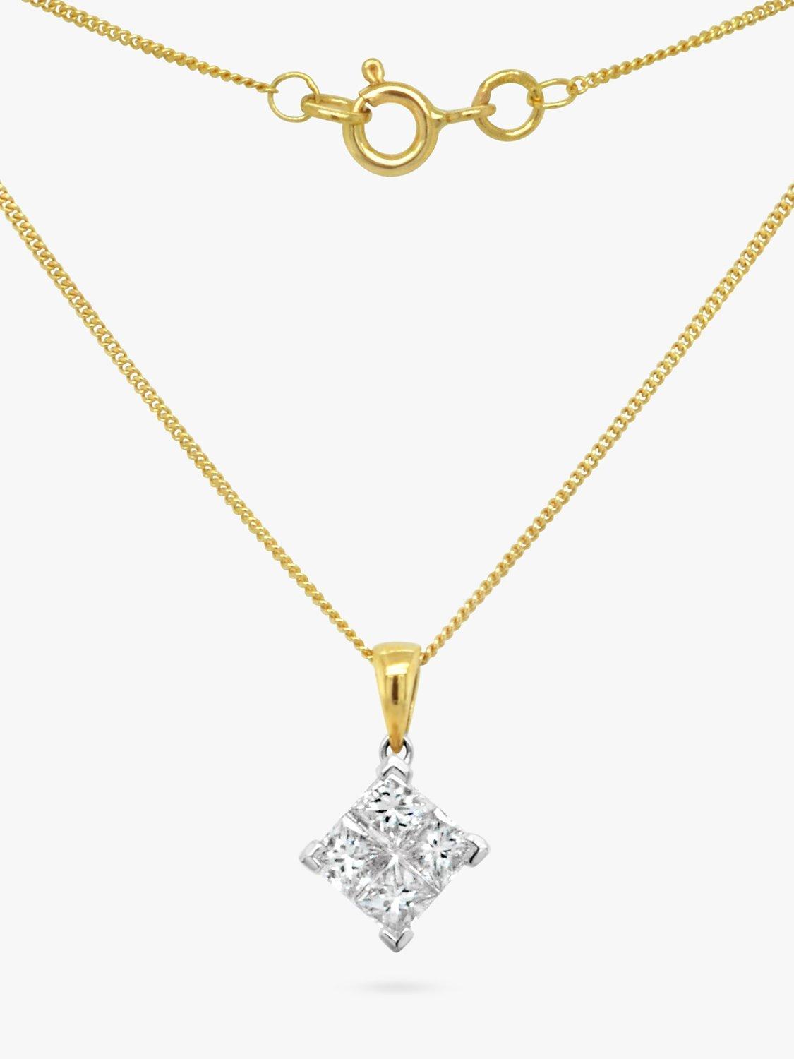 Product image 1 of 3, which shows Milton & Humble Jewellery Pre-Loved 18ct Yellow and White Gold 4 Princess Cut Diamond Pendant Necklace