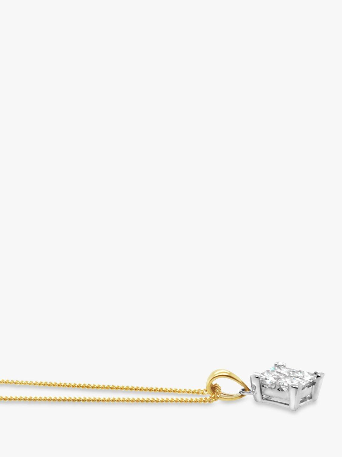 Product image 2 of 3, which shows Milton & Humble Jewellery Pre-Loved 18ct Yellow and White Gold 4 Princess Cut Diamond Pendant Necklace