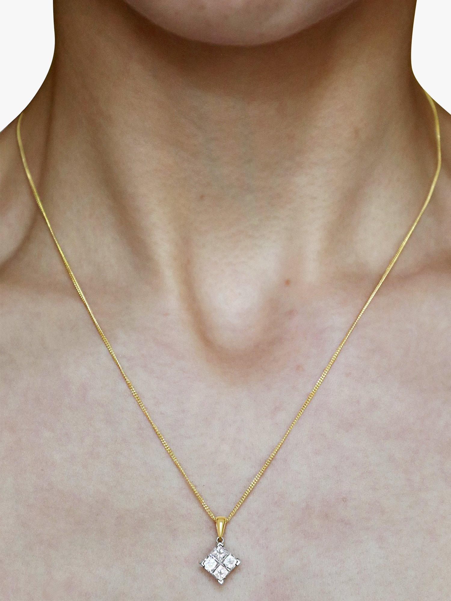 Product image 3 of 3, which shows Milton & Humble Jewellery Pre-Loved 18ct Yellow and White Gold 4 Princess Cut Diamond Pendant Necklace