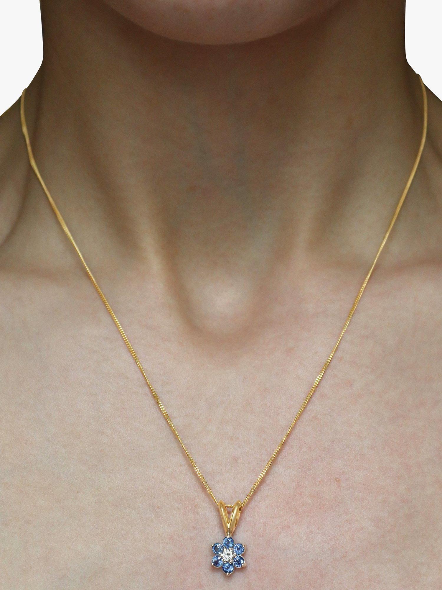 Product image 1 of 3, which shows Milton & Humble Jewellery Pre-Loved 18ct White & Yellow Gold Cluster Flower Sapphire & Diamond Pendant Necklace, Dated 1999