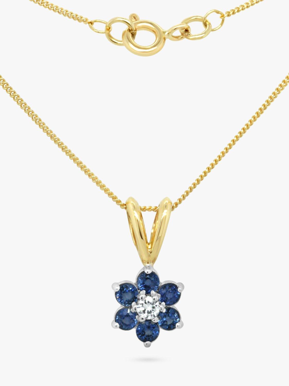 Product image 2 of 3, which shows Milton & Humble Jewellery Pre-Loved 18ct White & Yellow Gold Cluster Flower Sapphire & Diamond Pendant Necklace, Dated 1999