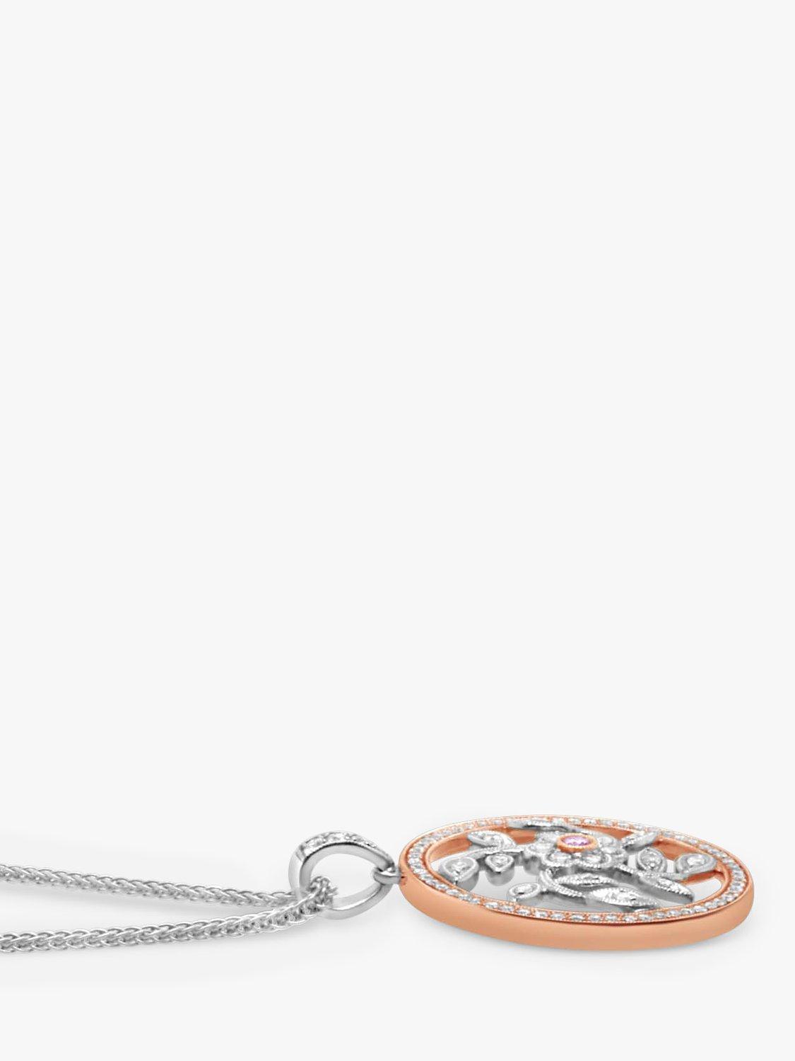 Product image 2 of 3, which shows Milton & Humble Jewellery Pre-Loved Simon G 18ct White and Rose Gold 82 Stone Diamond Round Floral Pendant Necklace