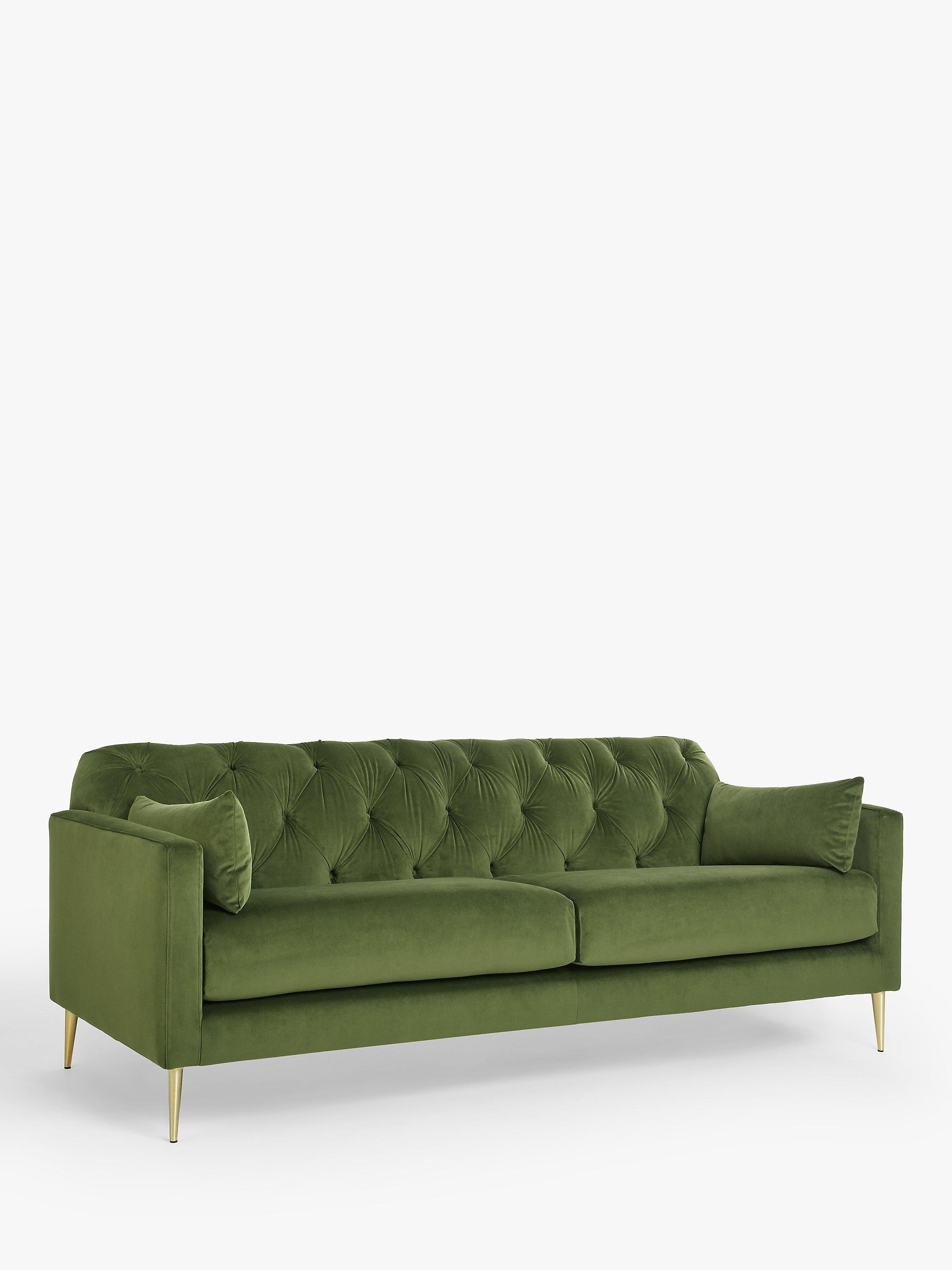Mendel Range, John Lewis + Swoon Mendel Large 3 Seater Sofa, Gold Leg, Fern Green Velvet