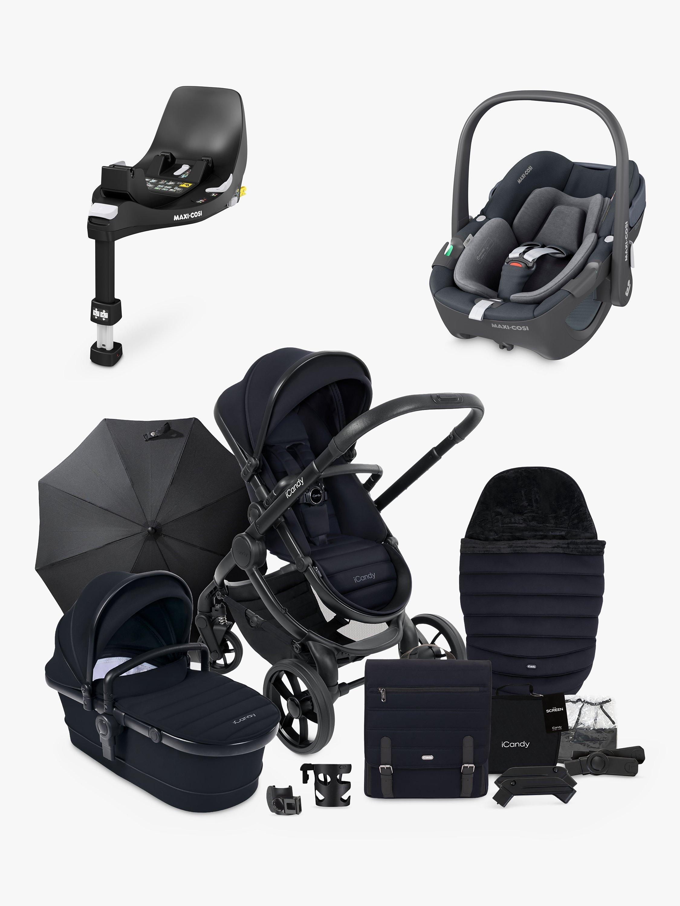 iCandy Peach 7 Pushchair & Accessories with Maxi-Cosi Pebble 360 Baby Car Seat and Base Bundle, Black/Essential Graphite