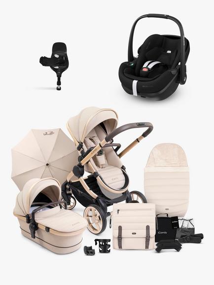 iCandy Peach 7 Pushchair & Accessories with Maxi-Cosi Pebble 360 Pro2 Baby Car Seat and Base Bundle, Biscotti/Essential Black, 