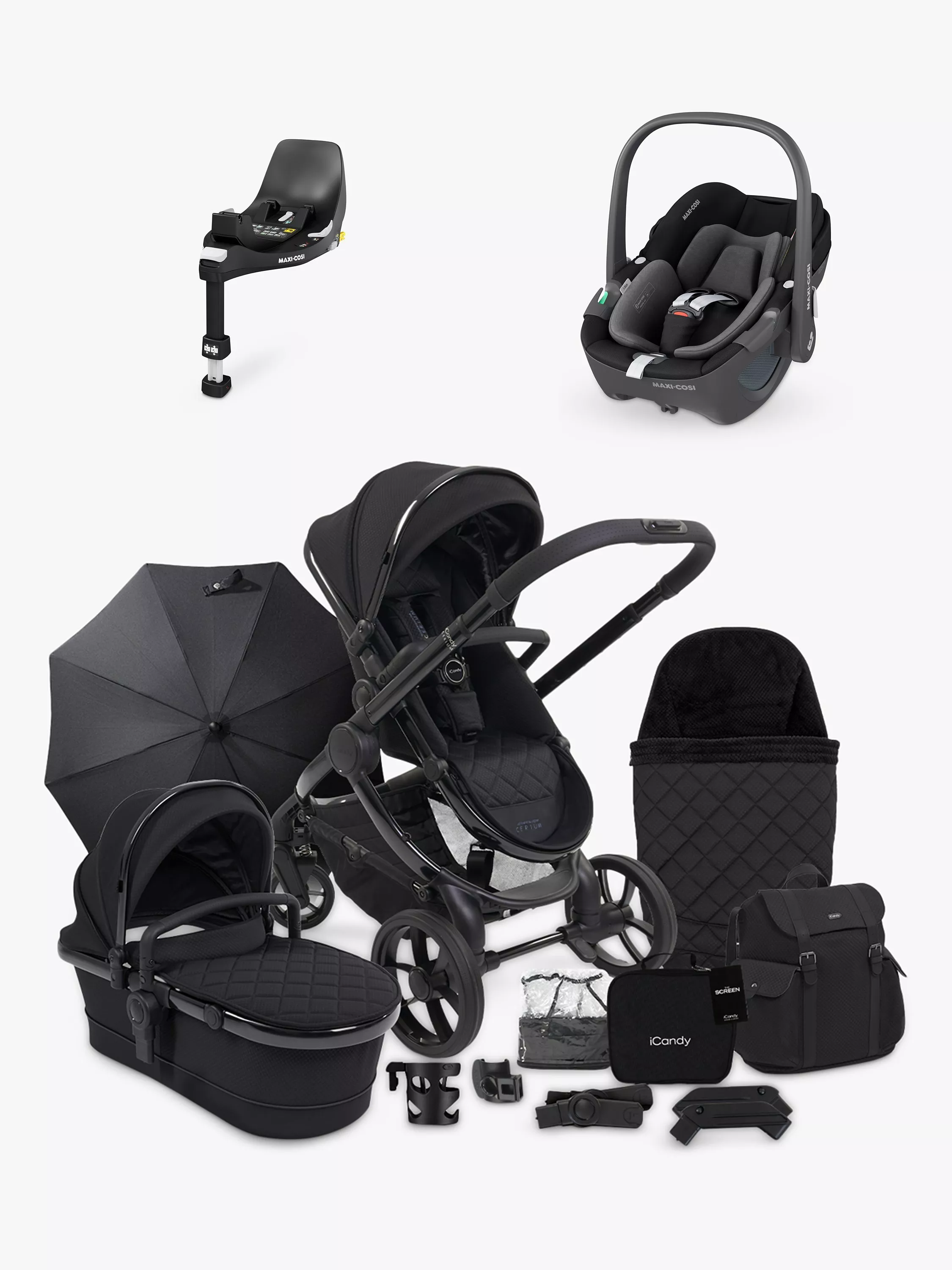 iCandy Peach 7 Designer Collection Pushchair Accessories with Maxi Cosi Pebble 360 Baby Car Seat and Base Bundle Cerium Essential Black