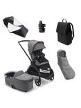 Bugaboo Dragonfly Pushchair, Carrycot & Accessories Essential Bundle, Grey Melange