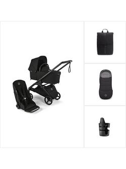 Bugaboo Dragonfly Pushchair, Carrycot & Accessories Essential Bundle, Midnight Black, 