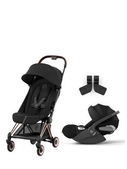 Cybex COYA Compact Pushchair & Cloud T i-Size Car Seat with Adaptors Bundle, Rose Gold/ Sepia Black, 