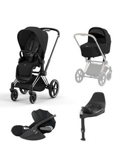 Cybex Priam Pushchair, Carrycot & Cloud T PLUS i-Size Car Seat with Base T Bundle, Chrome/Black, 