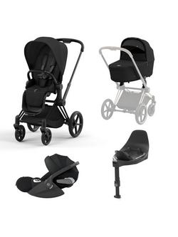 Cybex Priam Pushchair, Carrycot & Cloud T PLUS i-Size Car Seat with Base T Bundle, Black, 