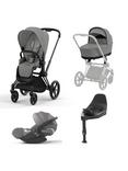 Cybex Priam Pushchair, Carrycot & Cloud T PLUS i-Size Car Seat with Base T Bundle, Matt Black/ Mirage Grey