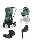 Cybex Priam Pushchair, Carrycot & Cloud T PLUS i-Size Car Seat with Base T Bundle, Matt Black/ Leaf Green