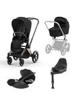 Cybex Priam Pushchair, Carrycot & Cloud T PLUS i-Size Car Seat with Base T Bundle, Rose Gold/ Sepia Black