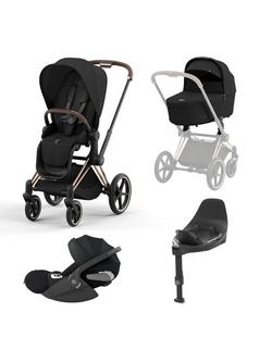 Cybex Priam Pushchair, Carrycot & Cloud T PLUS i-Size Car Seat with Base T Bundle, Rose Gold/ Sepia Black, 
