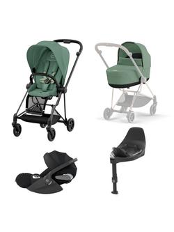 Cybex Mios Pushchair, Carrycot & Cloud T PLUS i-Size Car Seat with Base T Bundle, Black/ Green, 