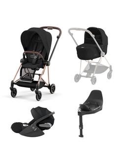 Cybex Mios Pushchair, Carrycot & Cloud T PLUS i-Size Car Seat with Base T Bundle, Rose Gold/ Black, 