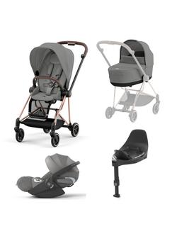 Cybex Mios Pushchair, Carrycot & Cloud T PLUS i-Size Car Seat with Base T Bundle, Rose Gold/ Mirage Grey, 