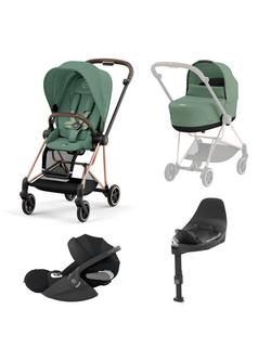 Cybex Mios Pushchair, Carrycot & Cloud T PLUS i-Size Car Seat with Base T Bundle, Rose Gold/ Leaf Green, 