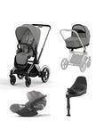 Cybex e-Priam Pushchair & Cloud T PLUS i-Size Car Seat with Base T Bundle, Black/ Mirage Grey