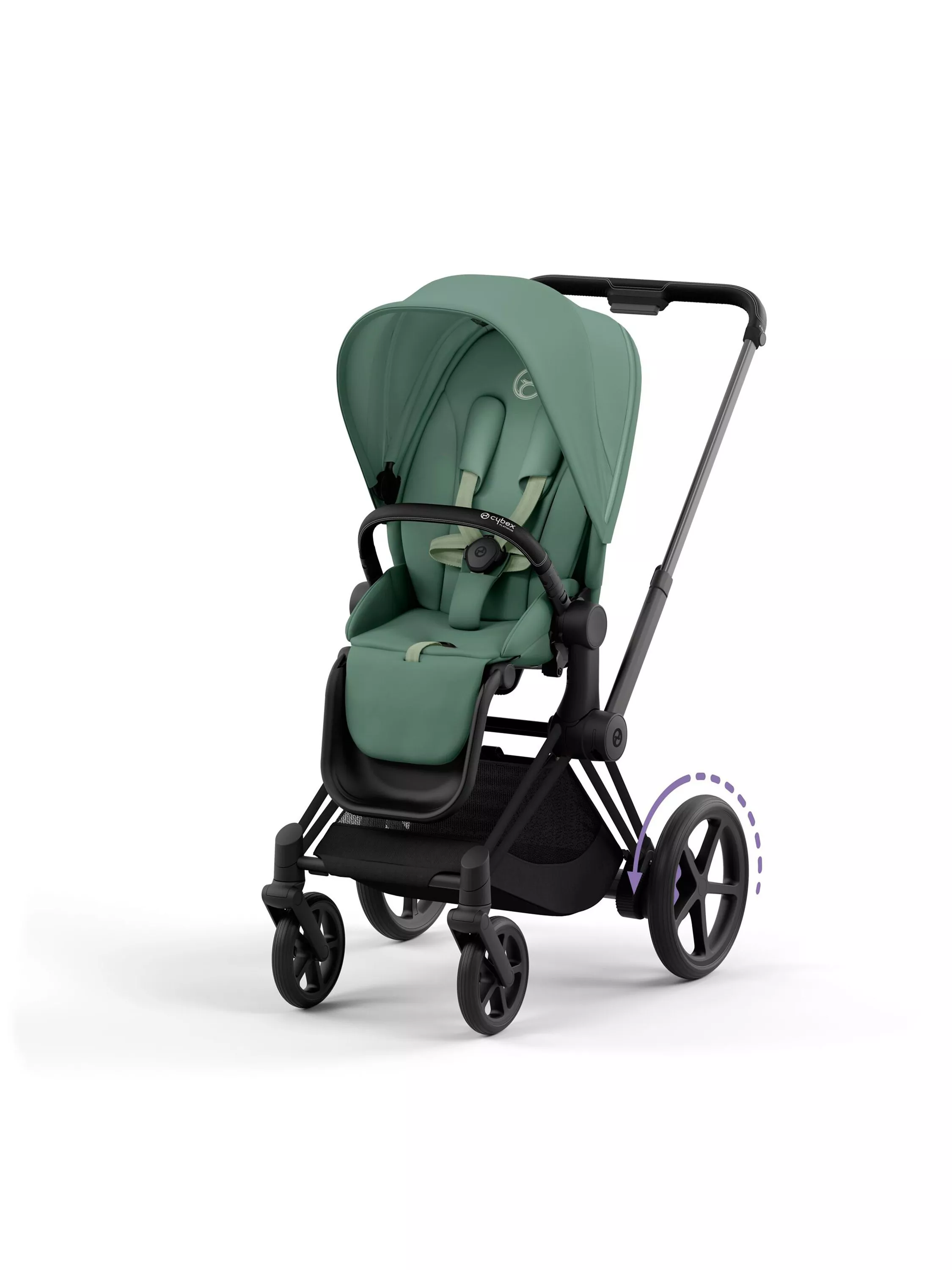 Cybex e-Priam Pushchair Chassis & Seat Pack Bundle, Matt Black/ Leaf Green