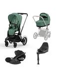 Cybex e-Priam Pushchair, Carrycot & Cloud T PLUS i-Size Car with Base T Bundle, Leaf Green/ Black