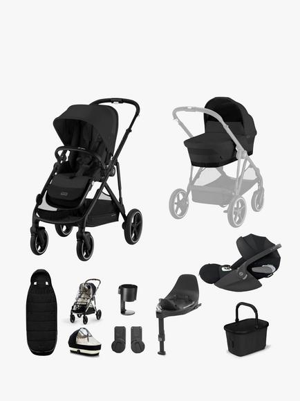 Cybex Gazelle S Lux Pushchair, Carrycot & Accessories with Cloud T & Base T Bundle, Moon Black, 