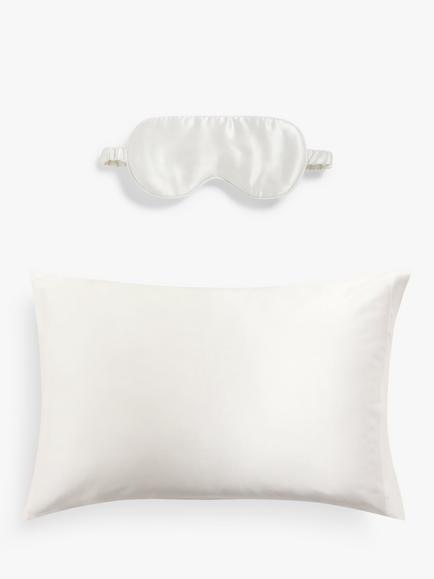John Lewis Organic Mulberry Eye Mask and Silk Standard Pillowcase, White, 
