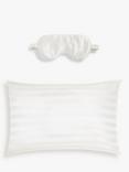 John Lewis Organic Mulberry Eye Mask and Silk Stripe Standard Pillowcase, White