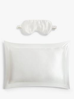 John Lewis Organic Mulberry Eye Mask and Silk Oxford Pillowcase, White, 