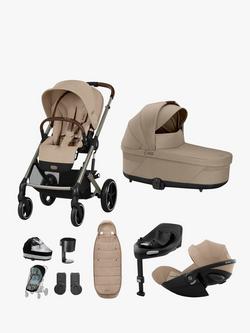 Cybex Balios S Lux Pushchair, Carrycot & Accessories with Cloud G Car Seat & Base G Bundle, Almond Beige/Black, 