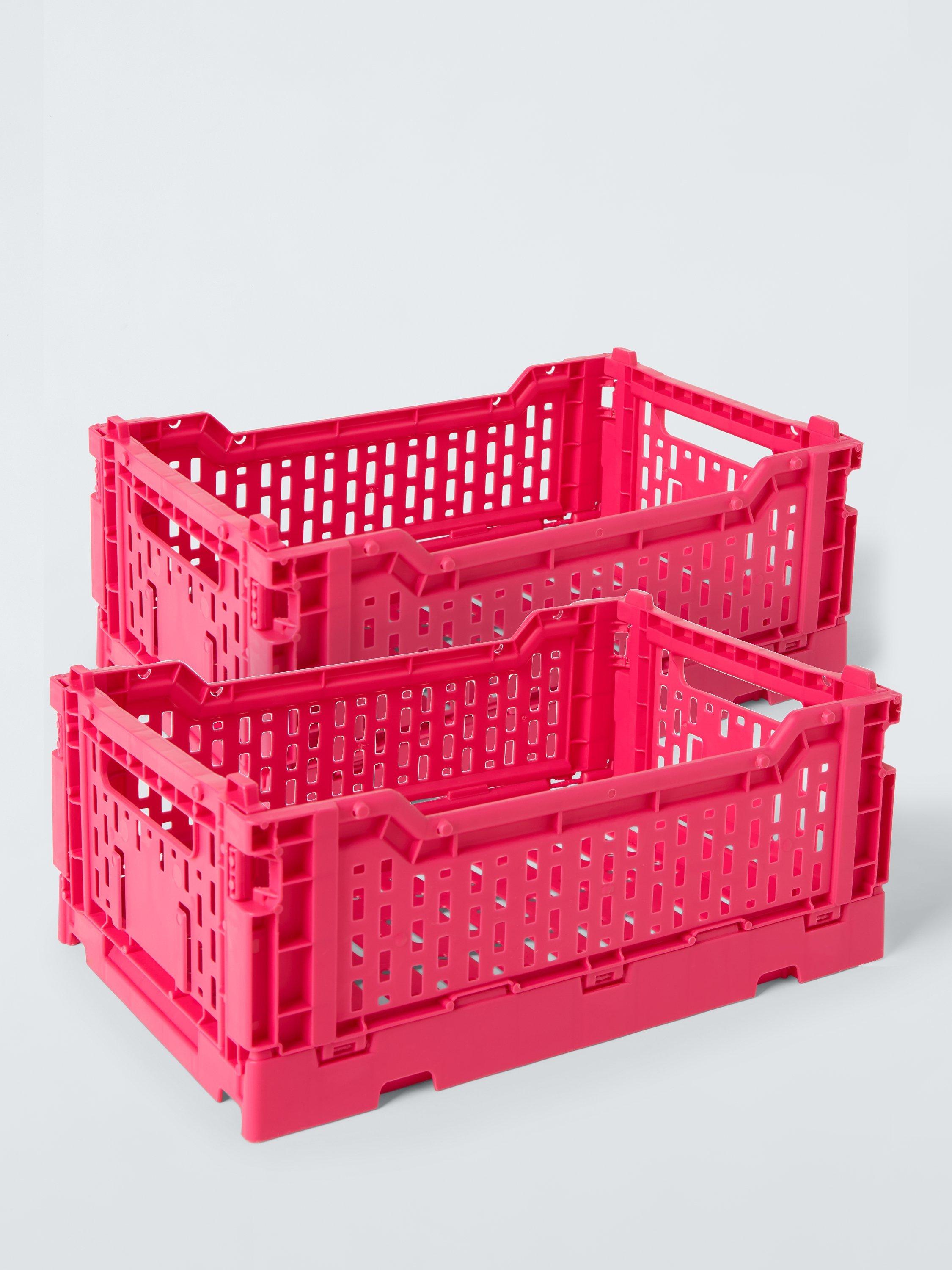 John Lewis Folding Crate Medium Set of 2, Pink