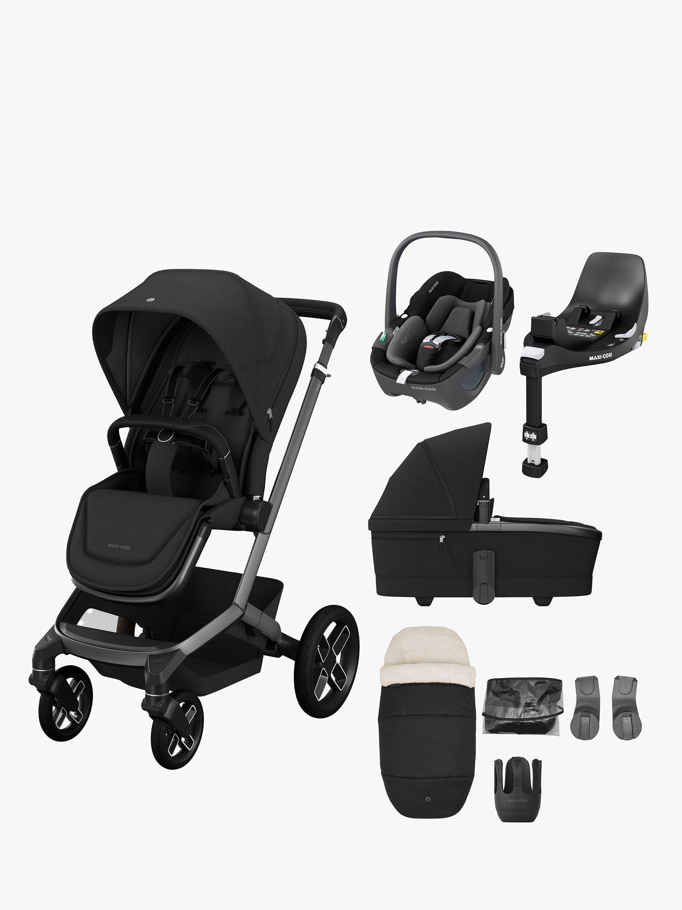 Maxi Cosi Fame Pushchair Carrycot and Accessories with Pebble 360 Car Seat Base Bundle Black