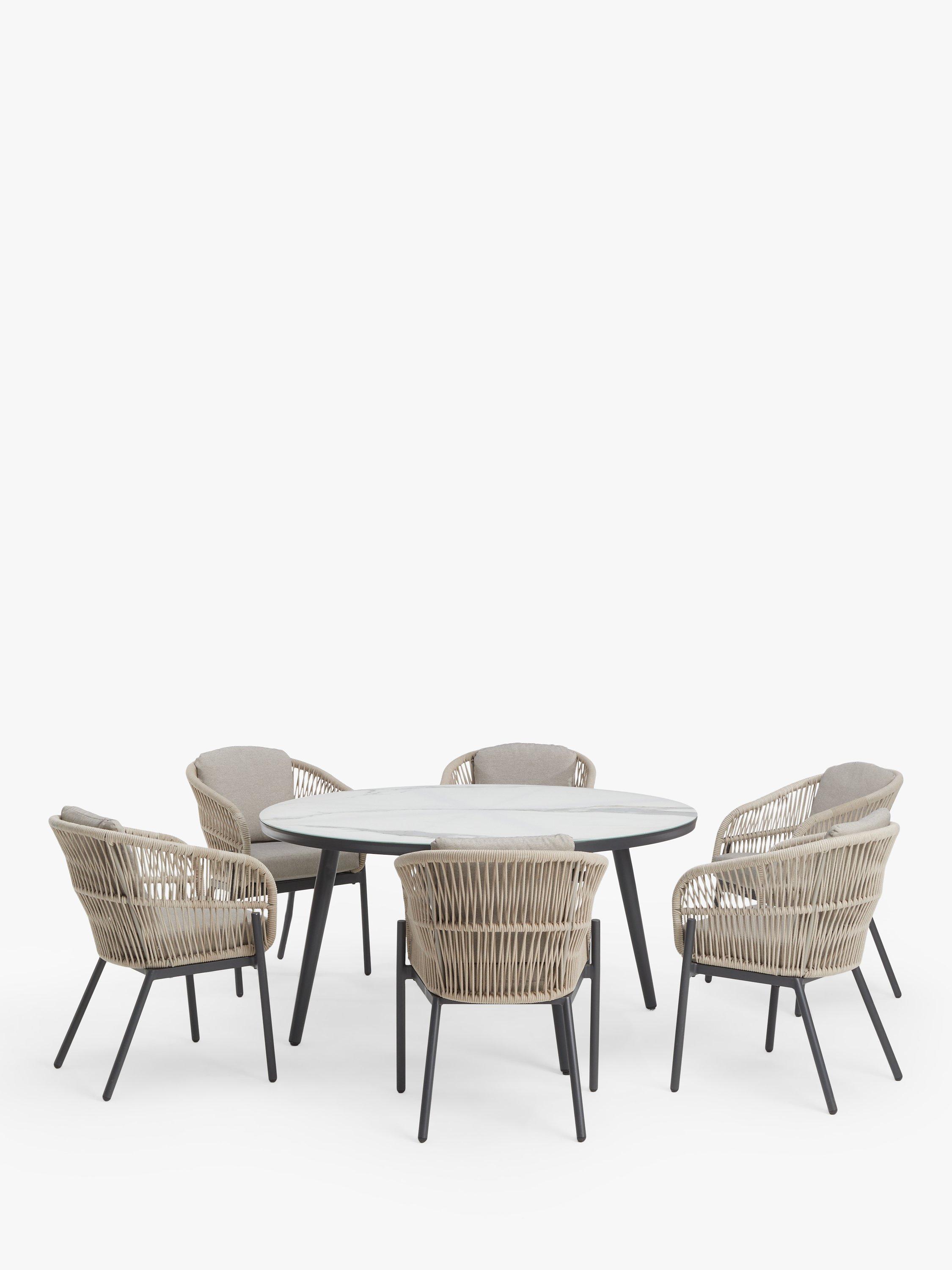 John Lewis Basket 6-Seater Round Garden Dining Table & Rope Chairs Set, Grey/Anthracite