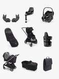 Bugaboo Dragonfly Pushchair, Carrycot & Accessories with Maxi-Cosi Pebble 360 i-Size Car Seat & Base Bundle, Midnight Black