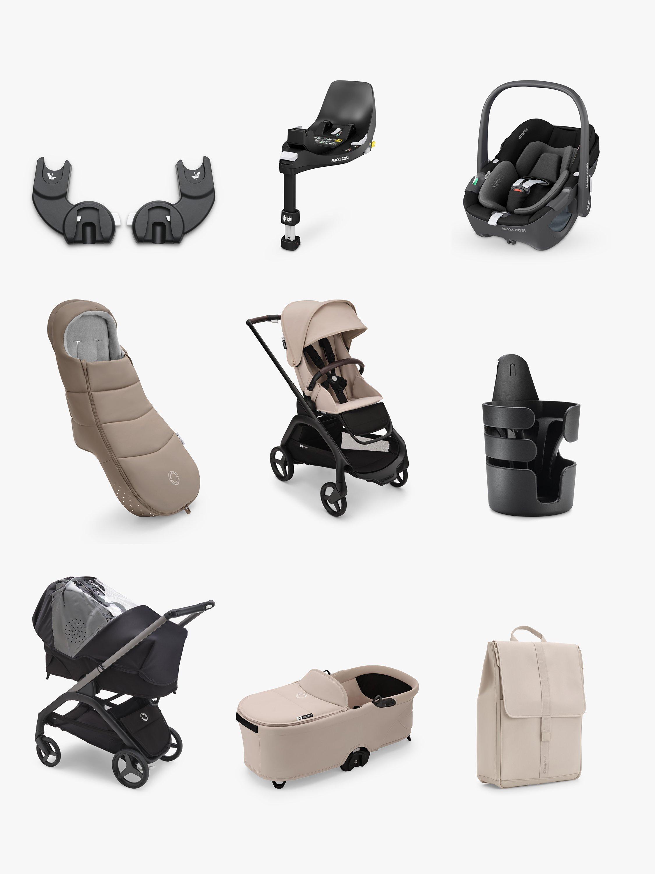 Bugaboo Dragonfly Pushchair Carrycot Accessories with Maxi Cosi Pebble 360 i Size Car Seat Base Bundle Desert Taupe