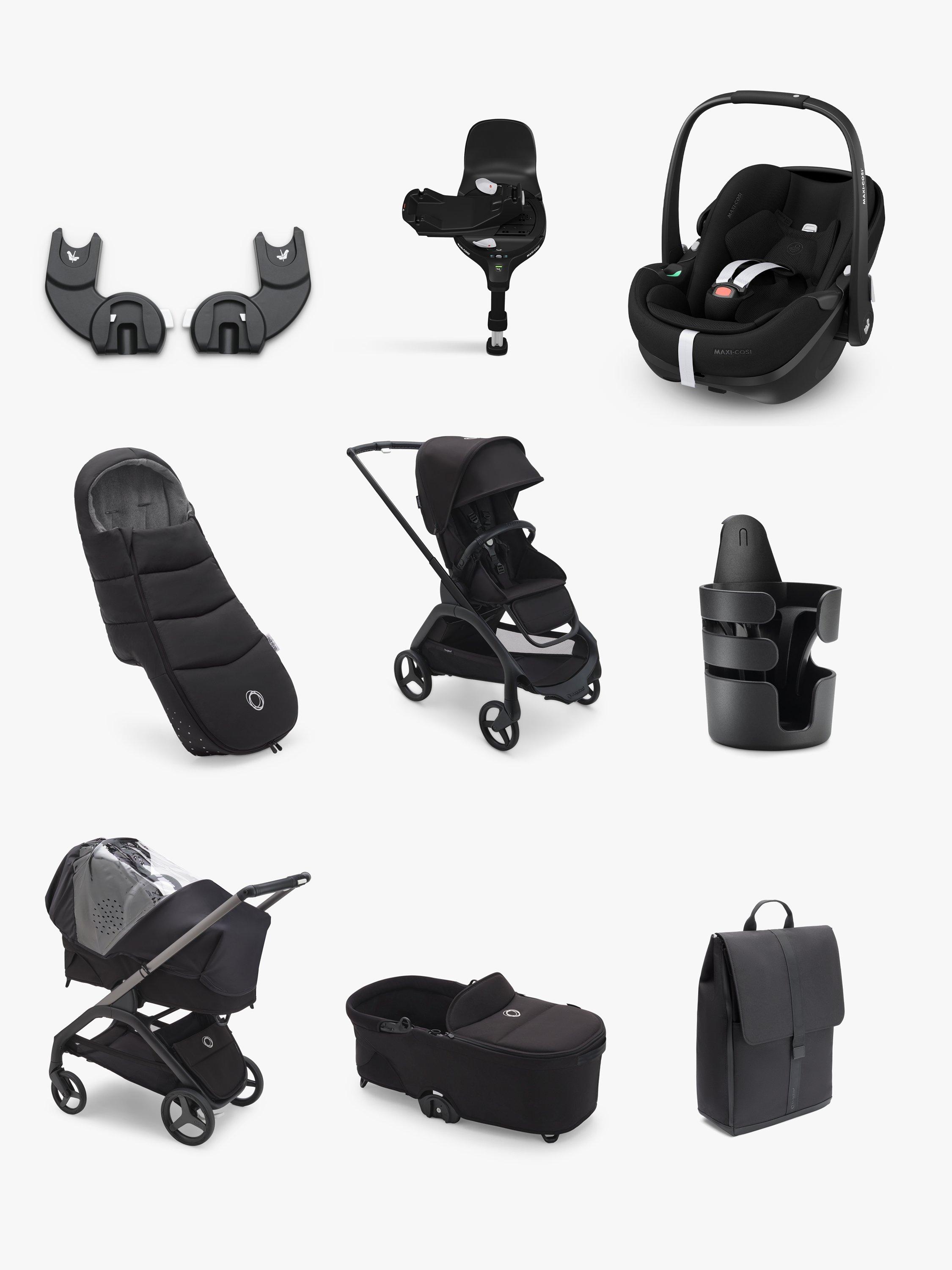 Bugaboo Dragonfly Pushchair Carrycot Accessories with Maxi Cosi Pebble 360 Pro2 i Size Car Seat Base Bundle Midnight Black