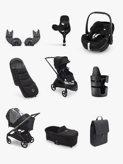 Bugaboo Dragonfly Pushchair, Carrycot & Accessories with Maxi-Cosi Pebble 360 Pro2 i-Size Car Seat & Base Bundle, Midnight Black, 