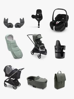 Bugaboo Dragonfly Pushchair, Carrycot & Accessories with Maxi-Cosi Pebble 360 Pro2 i-Size Car Seat & Base Bundle, Forest Green, 
