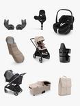 Bugaboo Dragonfly Pushchair, Carrycot & Accessories with Maxi-Cosi Pebble 360 Pro2 i-Size Car Seat & Base Bundle, Desert Taupe