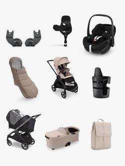 Bugaboo Dragonfly Pushchair, Carrycot & Accessories with Maxi-Cosi Pebble 360 Pro2 i-Size Car Seat & Base Bundle, Desert Taupe, 