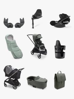 Bugaboo Dragonfly Pushchair, Carrycot & Accessories with Cybex Cloud T i-Size Rotating Car Seat & Base Bundle, Forest Green, 