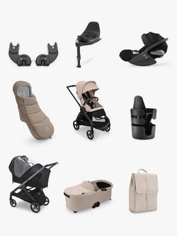 Bugaboo Dragonfly Pushchair, Carrycot & Accessories with Cybex Cloud T i-Size Rotating Car Seat & Base Bundle, Desert Taupe, 