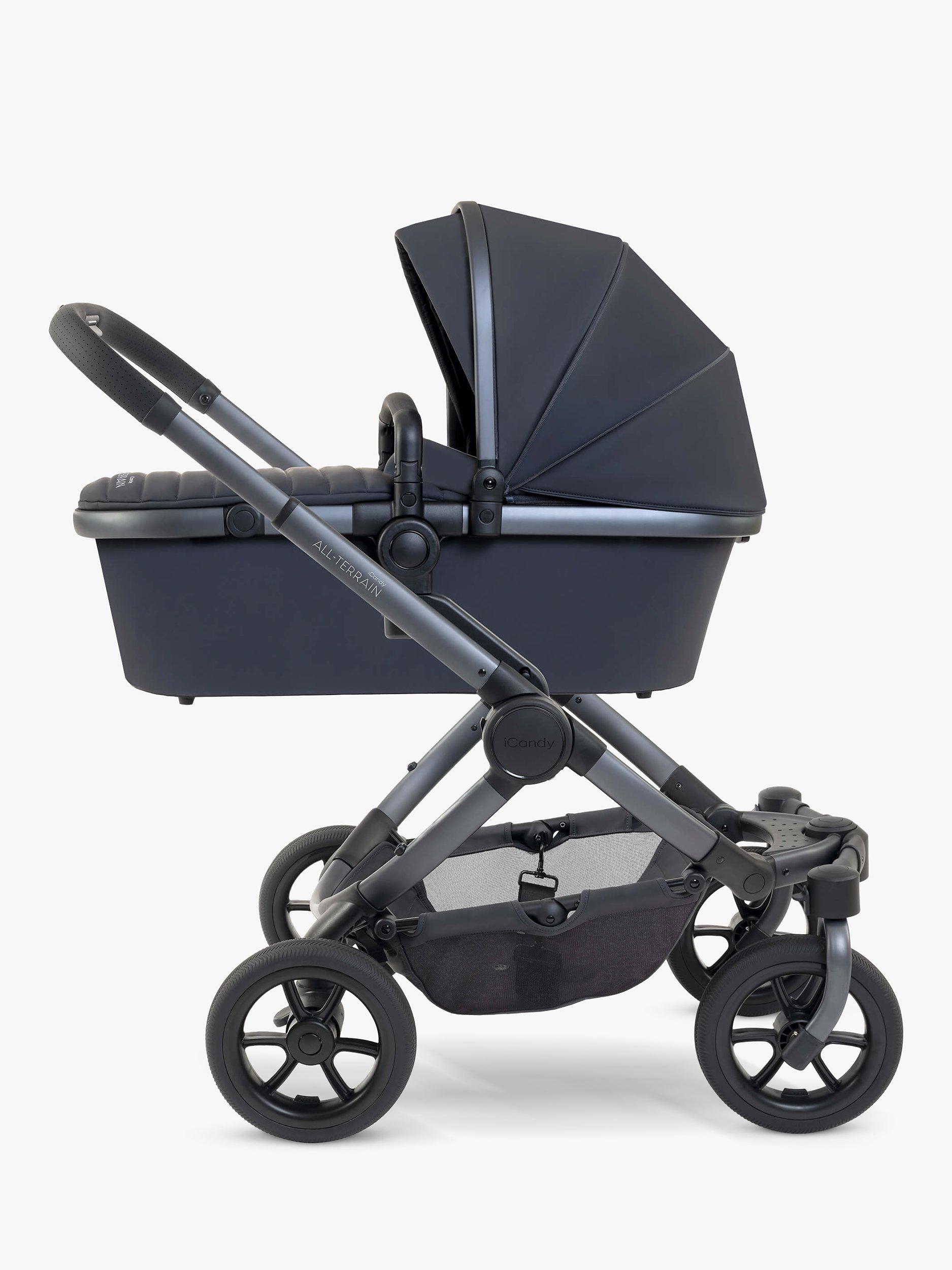 iCandy Peach 7 All Terrain Stroller Carrycot Accessories with Maxi Cosi Pebble 360 Pro2 i Size Baby Car Seat and Base Nimbus Storm