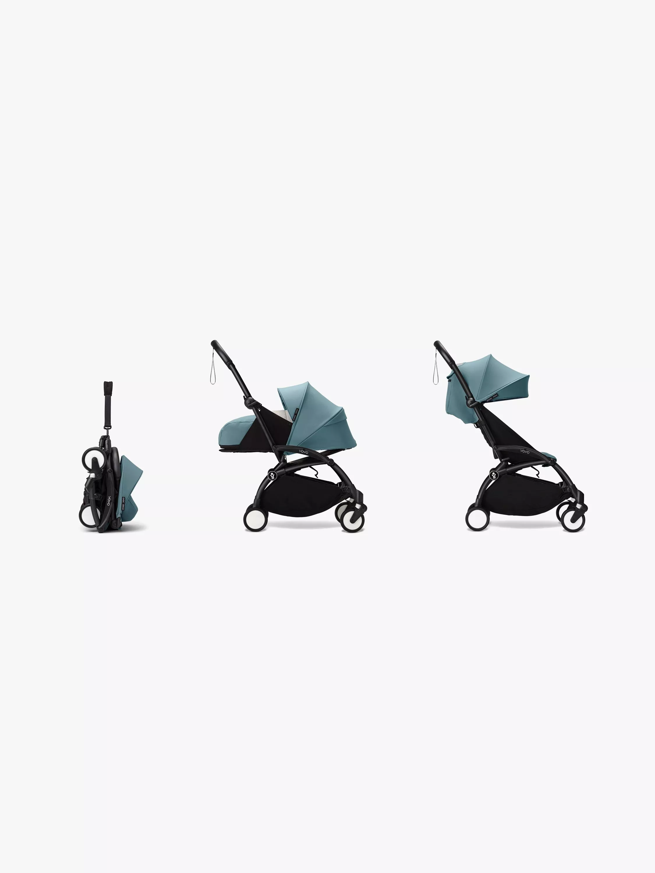 Stokke YOYO³ Pushchair Frame, Newborn Pack and 6+ Colour Pack, Black/Aqua