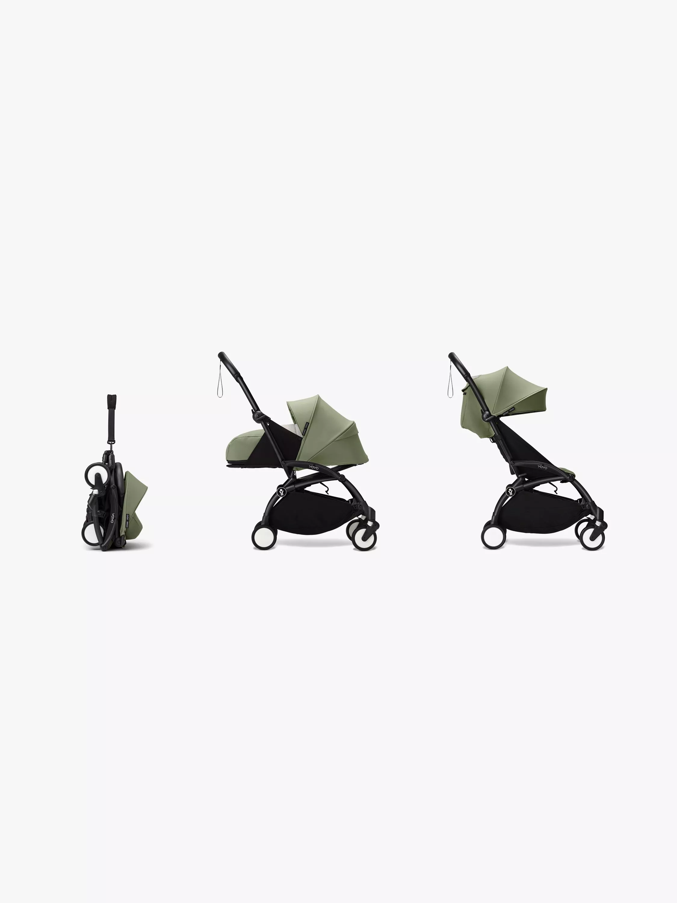 Stokke YOYO³ Pushchair Frame, Newborn Pack and 6+ Colour Pack, Black/Olive