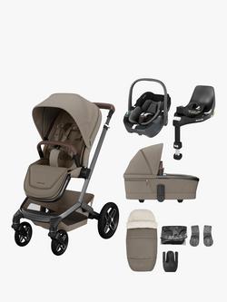 Maxi-Cosi Fame Pushchair, Carrycot and Accessories with Maxi-Cosi Pebble 360 Car Seat and Base Complete Bundle, Twillic Truffle/Black, 